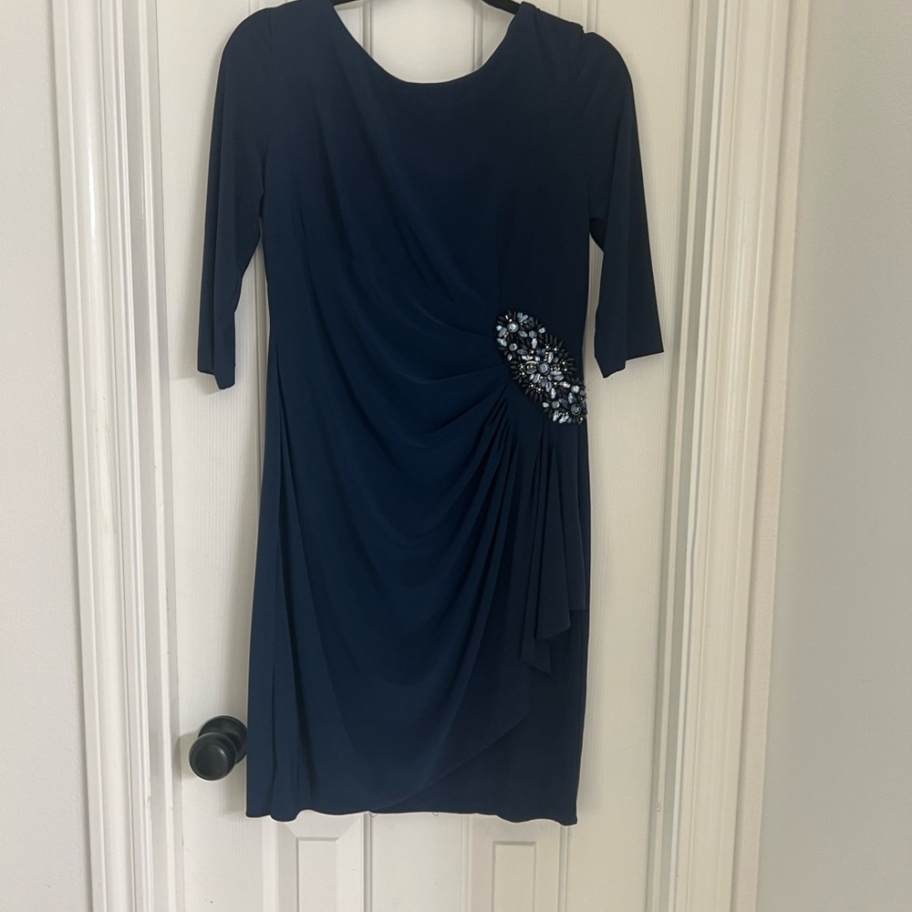 Elegant Navy Blue Dress with Embellishment